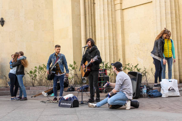 St. Petersburg, Russia - 20 May, 2017.\nPerformance of street musicians in the city center.\nA group of street musicians.