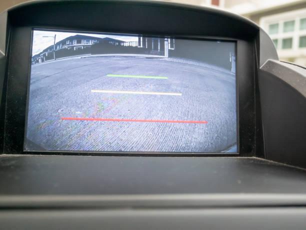 istock Car rear view video camera screen monitor display 1161924882