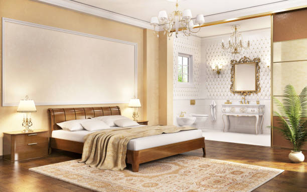 istock Classic bedroom and large bathroom 1161927915