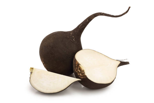 istock Black radish with slices isolated on white background 1161929263