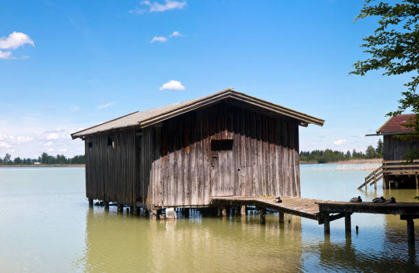 istock Boathouse on a lake with ducks at the jetty 1161934347