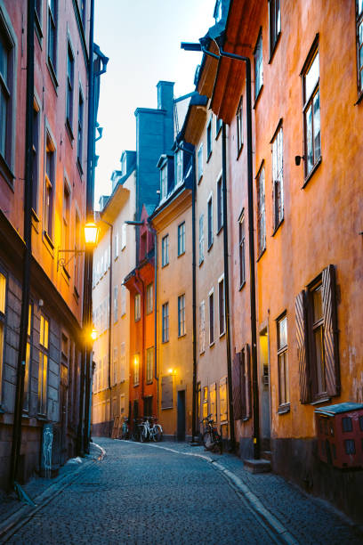 istock Stockholm's Gamla Stan old town district at night, Sweden 1161934555
