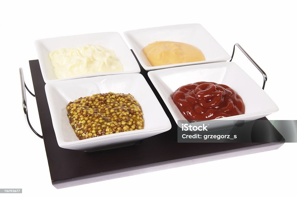 Bandeja com pratos de condimentos - Foto de stock de Bandeja royalty-free