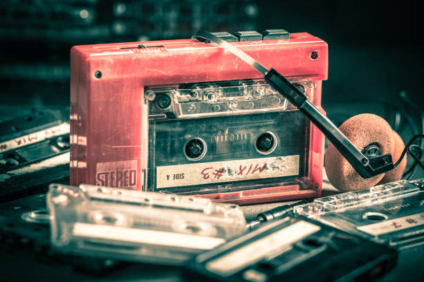 istock Classic cassette tape with red walkman and headphones 1161941177