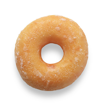 Single plain ring donut with sugar glaze isolated on white with path