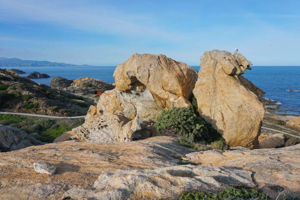 Rock formation in the Cap de Creus natural park, El Camell del Pla de Tudela, Spain, Costa Brava, Catalonia, Mediterranean sea