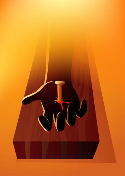 Hand of Jesus Christ nailed to the cross Biblical vector illustration series. Hand of Jesus Christ nailed to the cross nail cross stock illustrations