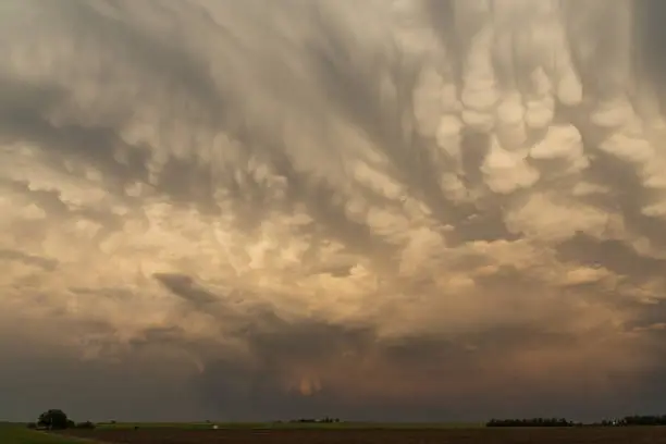 Photo of Mammatus clouds in the sunset, Colorado, USA