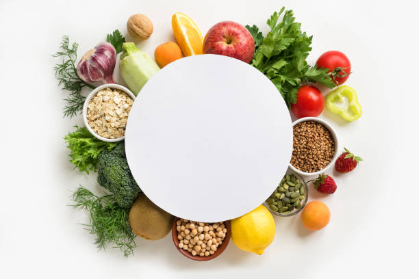 sfondo alimentare biologico - colors isolated white fruit foto e immagini stock