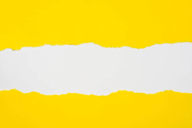 pieces of yellow paper on white background with copy space stock photo