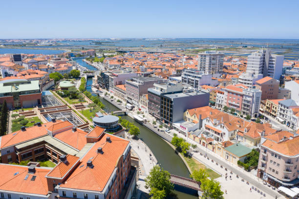 都市アヴェイロの航空写真, ポルトガル ストックフォト