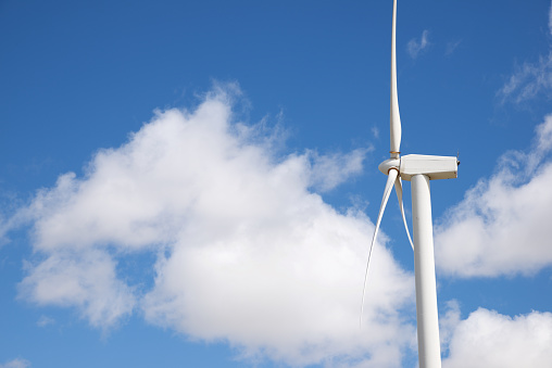 Windmill for electric power production, Zaragoza province, Aragon, Spain