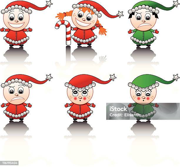 Małe Santa S Helpers Uśmiech Zestaw - Stockowe grafiki wektorowe i więcej obrazów 2008 - 2008, Biały, Boże Narodzenie