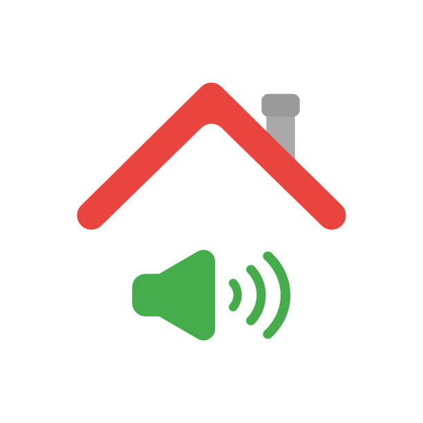 illustrations, cliparts, dessins animés et icônes de concept d'icône de vecteur du bruit sur le symbole sous le toit de maison - detached house audio