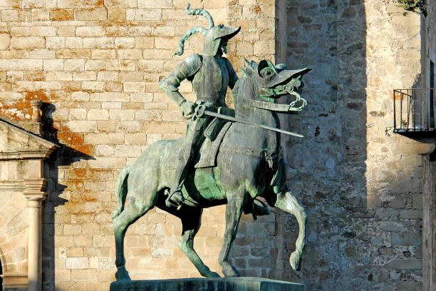 Francisco Pizarro - Trujillo A large, bronze equestrian statue of the conquistador Francisco Pizarro by American sculptor Charles Rumsey  (August 29, 1879 – September 21, 1922).
 Francisco Pizarro was born in Trujillo, Cáceres, Spain  in modern-day Extremadura, Spain. His date of birth is uncertain, but it is believed to be sometime in the 1470s, probably 1474. Little attention was paid to his education and he grew up illiterate. francisco pizarro stock pictures, royalty-free photos & images