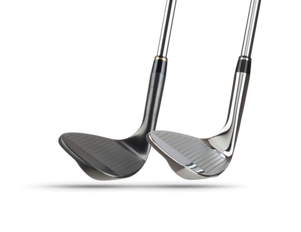 istock Chrome and Black Golf Club Wedge Irons on White Background 1161968615