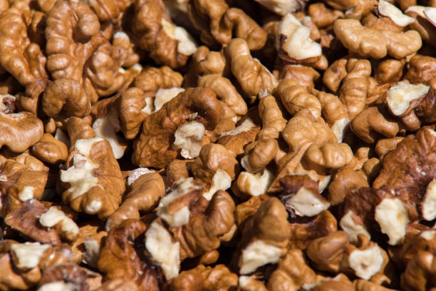 Walnuts sold in spice market. Closeup of shelled walnuts