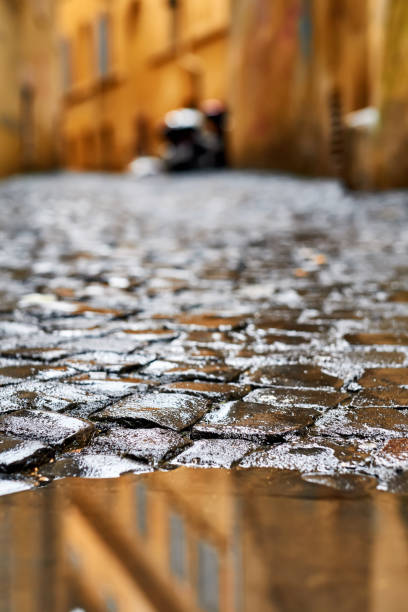 istock Cobblestone brick paved street in Rome 1161971190