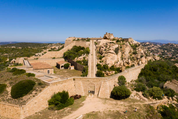 Aerial view of Fortezza di Monte Altura Fortress of Monte Altura palau stock pictures, royalty-free photos & images