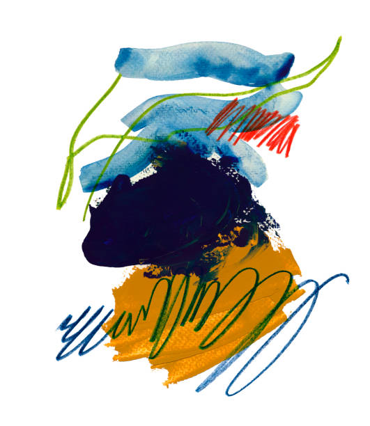 ilustrações de stock, clip art, desenhos animados e ícones de chaotic scribble and smears raster illustration. acrylic paint brushstrokes isolated on white background. - brush stroke blue abstract frame