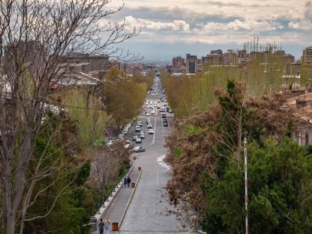 Yerevan city panorama on a cloudy day
