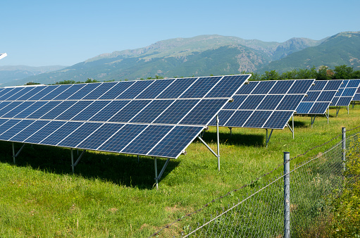 Solar power equipment. A photovoltaic power plant in the sunshine.