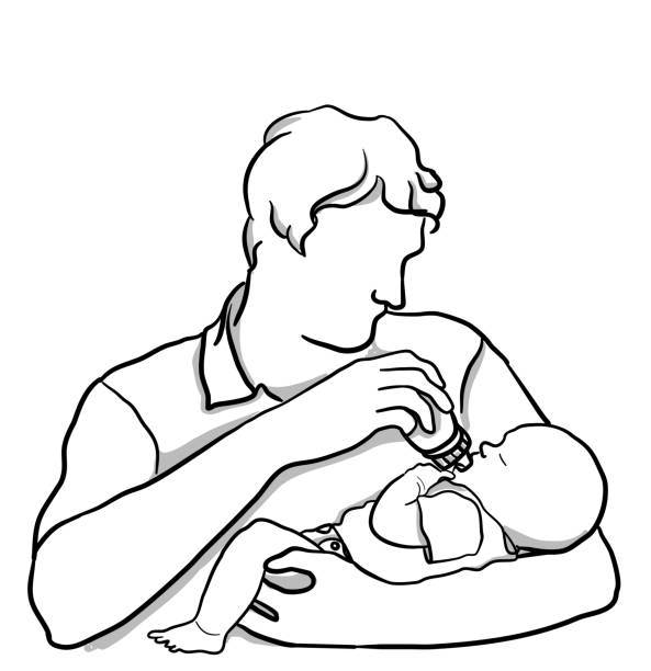 Brand New Dad Young father feeding a bottle of formula to his newborn baby baby heart rate stock illustrations