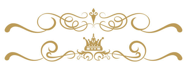 элементы дизайна на белом фоне, орнамент королевского стиля, антиквариат, винтаж - crown frame gold swirl stock illustrations