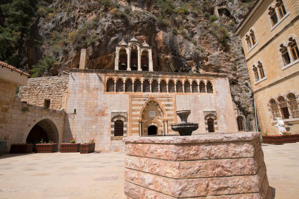 Monastery of Saint Anthony of Qozhaya, one of the oldest monasteries of the valley of Qadisha.  Valley of Qadisha, Lebanon stock photo