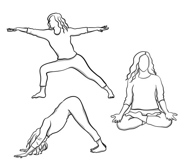yoga posen a - white background yoga exercising women stock-grafiken, -clipart, -cartoons und -symbole