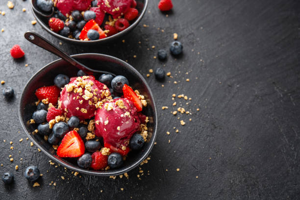 istock Berry refreshing ice cream scoops on plate 1161980108
