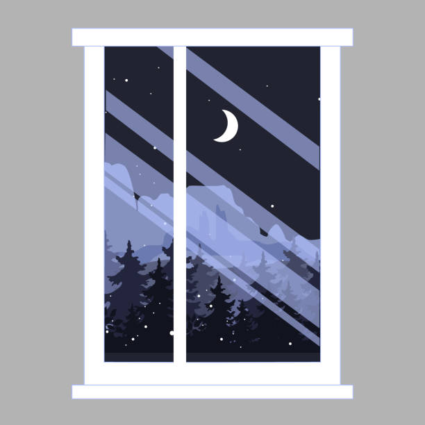 istock Vector view from the window. Beautiful trees and mountains panorama landscape. Modern art. 1161980865