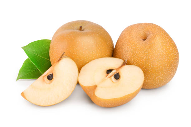 istock Fresh asian pear with leaf isolated on white background 1161981242