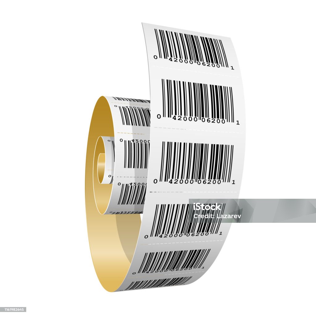 Paper Label Scan Paper Roll With Barcode Stickers Scanning Labels Bobbin Stock ...