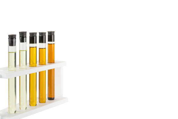 istock oil different colour in glass tube of operating laboratory room isolate on white background. used oil analysis, Scientific Experiment for researcher. 1161982993