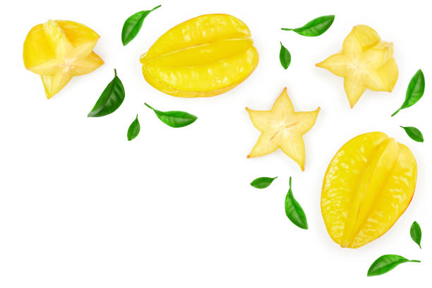 istock Carambola or star-fruit isolated on white background with copy space for your text. Top view. Flat lay 1161983173
