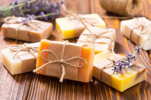 istock Handmade natural soap with lavander 1161989011