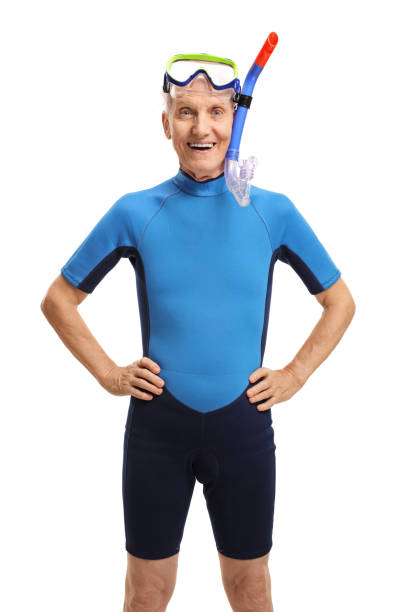istock Senior man wearing a wetsuit and a diving mask 1161990731