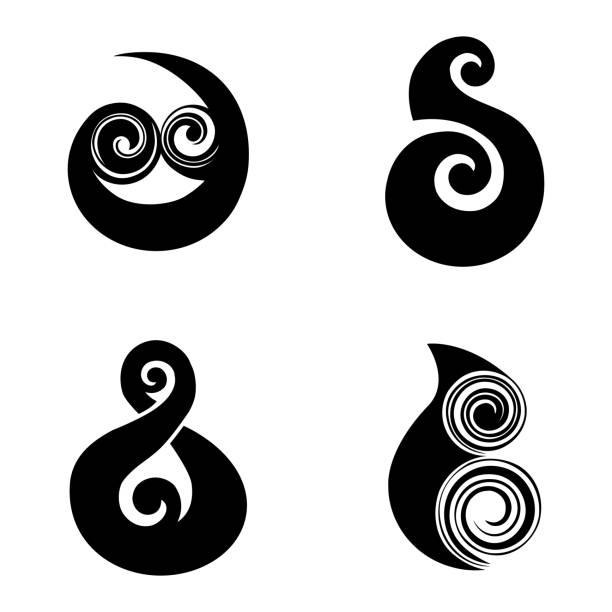 Maori symbols Maori symbols based on silver fern frond background of koru designs stock illustrations