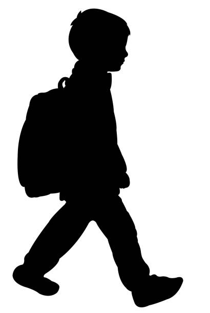 ein student junge mit tasche, silhouette vektor - nur jungen stock-grafiken, -clipart, -cartoons und -symbole
