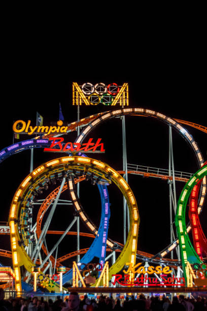 Munich, Germany - September 26, 2015: The Olympia Looping rollercoaster at Oktoberfest is a famous fun ride and attracts many people