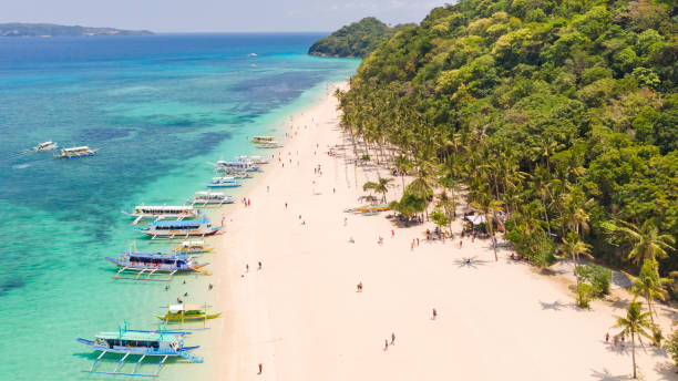 istock Puka Shell Beach, Boracay Island, Philippines, aerial view 1161998097