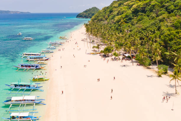 istock Puka Shell Beach, Boracay Island, Philippines, aerial view 1161998730