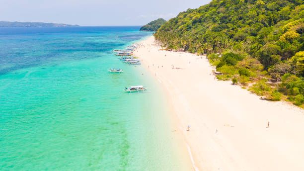istock Puka Shell Beach, Boracay Island, Philippines, aerial view 1161999015