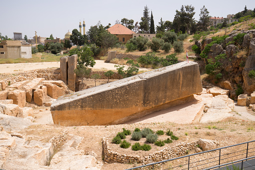 Ancient Roman quarry with a unfinished Roman monolith in Baalbek, Lebanon - June, 2019