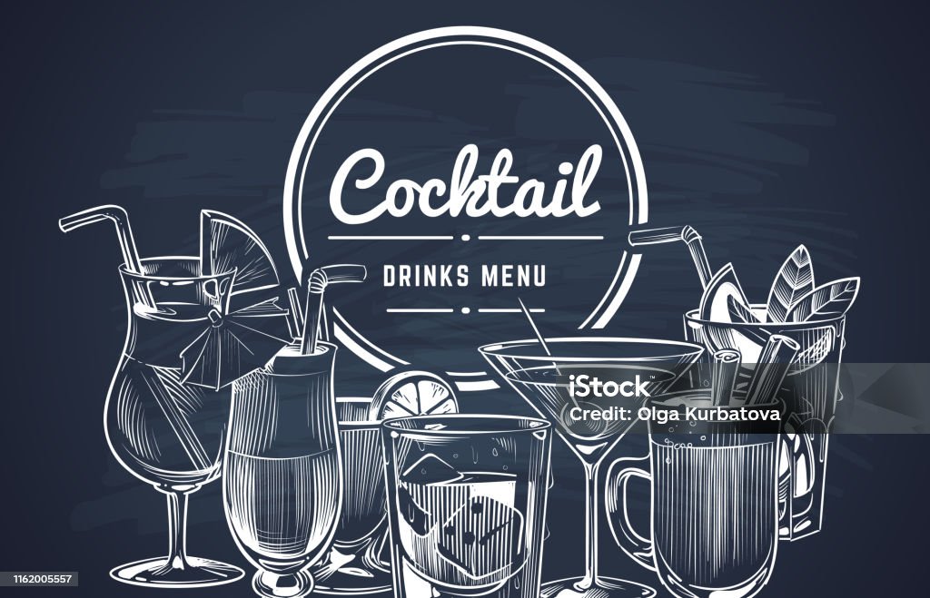Sketch Cocktail Background Hand Drawn Alcohol Cocktails Drinks Bar Menu  Cold Drinking Restaurant Beverages Set Vector Design Stock Illustration -  Download Image Now - iStock