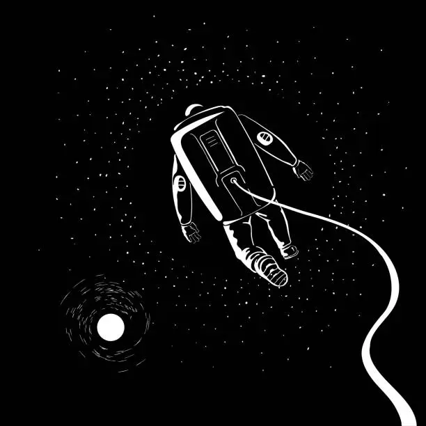 Vector illustration of Hand drawn vector astronaut character. Spaceman wearing a space suit and flying in the cosmos