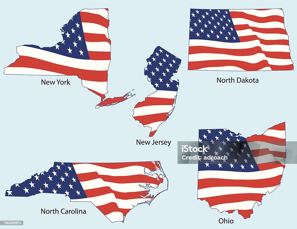Cinco Estados com Bandeiras - Royalty-free Carolina do Norte - Estado dos EUA arte vetorial