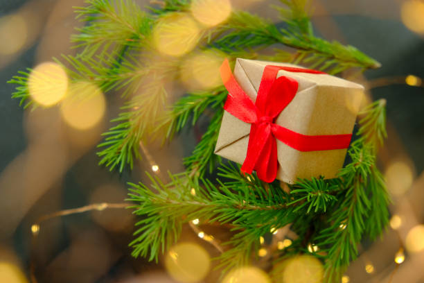 istock Decorated Christmas tree on black background. Christmas card 1162009885