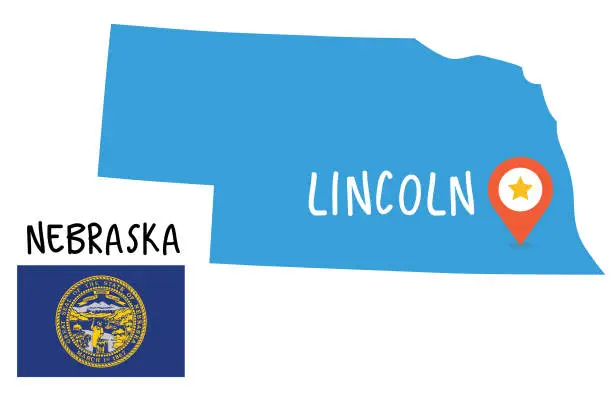 Vector illustration of Nebraska Map and Flag